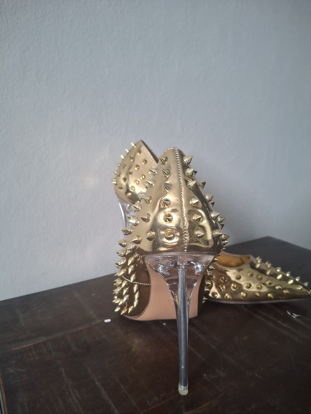 Gold Studded Pointed-Toe High Heels - Picture 4 of 5